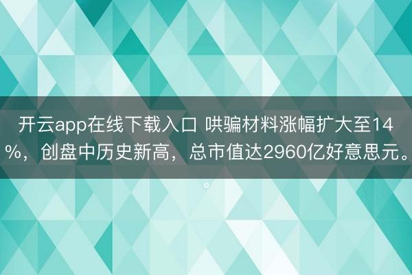 开云app在线下载入口 哄骗材料涨幅扩大至14%，创盘中历史新高，总市值达2960亿好意思元。